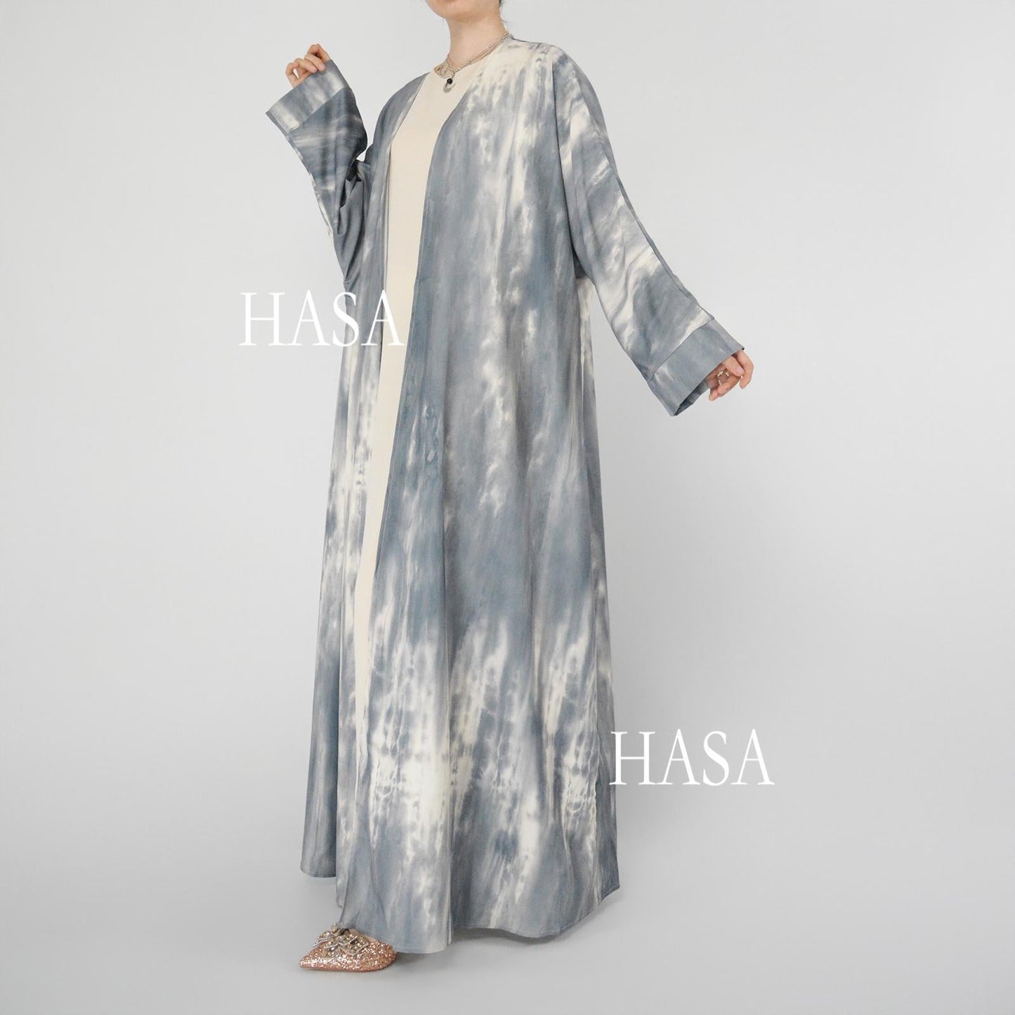 HA6322 Elegant Lightweight Printed Long Cardigan(Abaya Size 52-54)