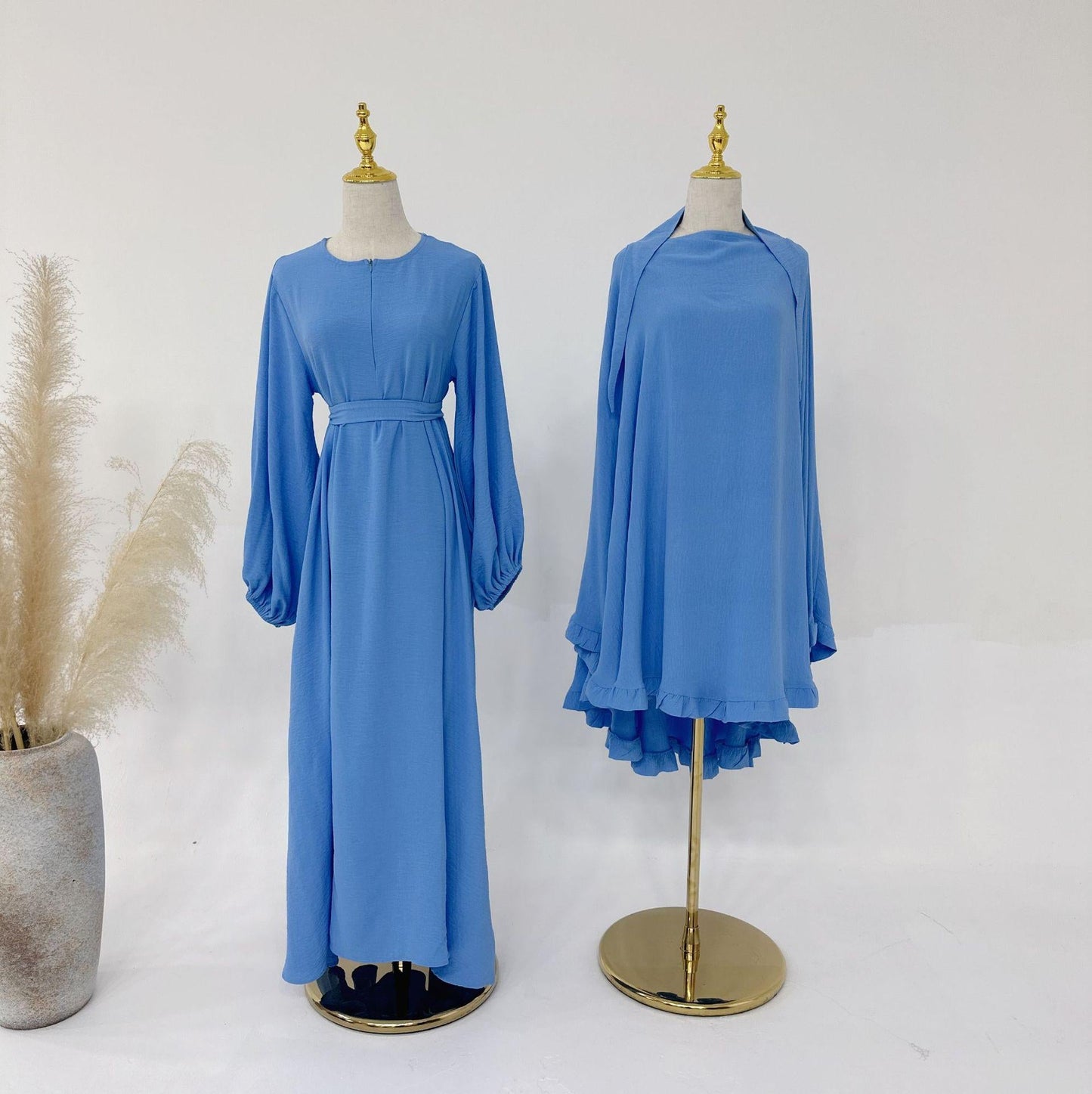 HAYA HA1176 2pcs Set Front Zipper and Pocket Abaya with Khimar