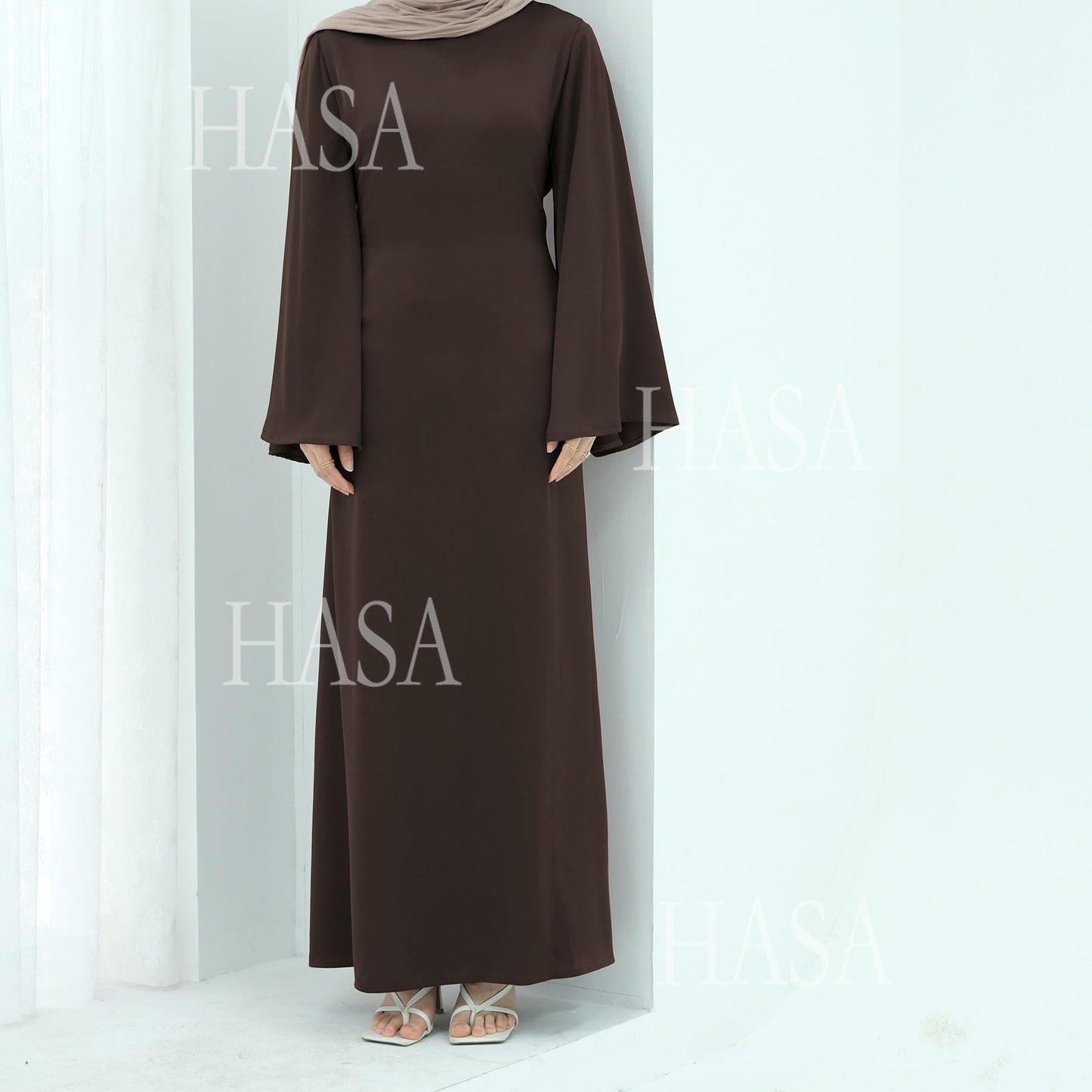 HA6478 Simple Long Dress with Wide Sleeves, One-piece and Smooth Style