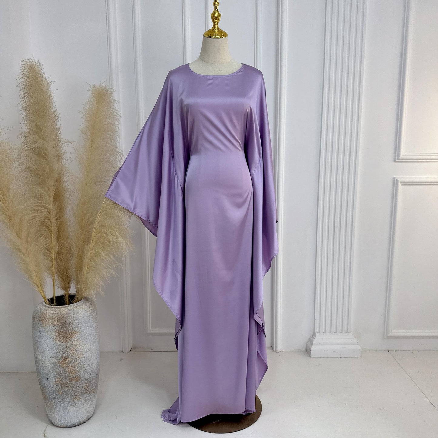 HA1504 Satin Batwing Sleeve Kaftan with Inner Belt