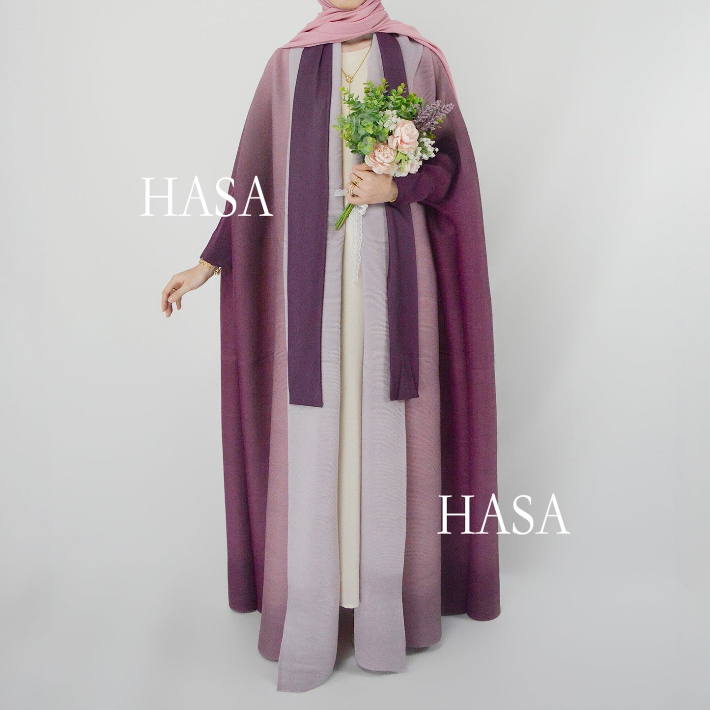 HASA HA1245 عباءة عصرية فضفاضة بتفاصيل رقع مطوية