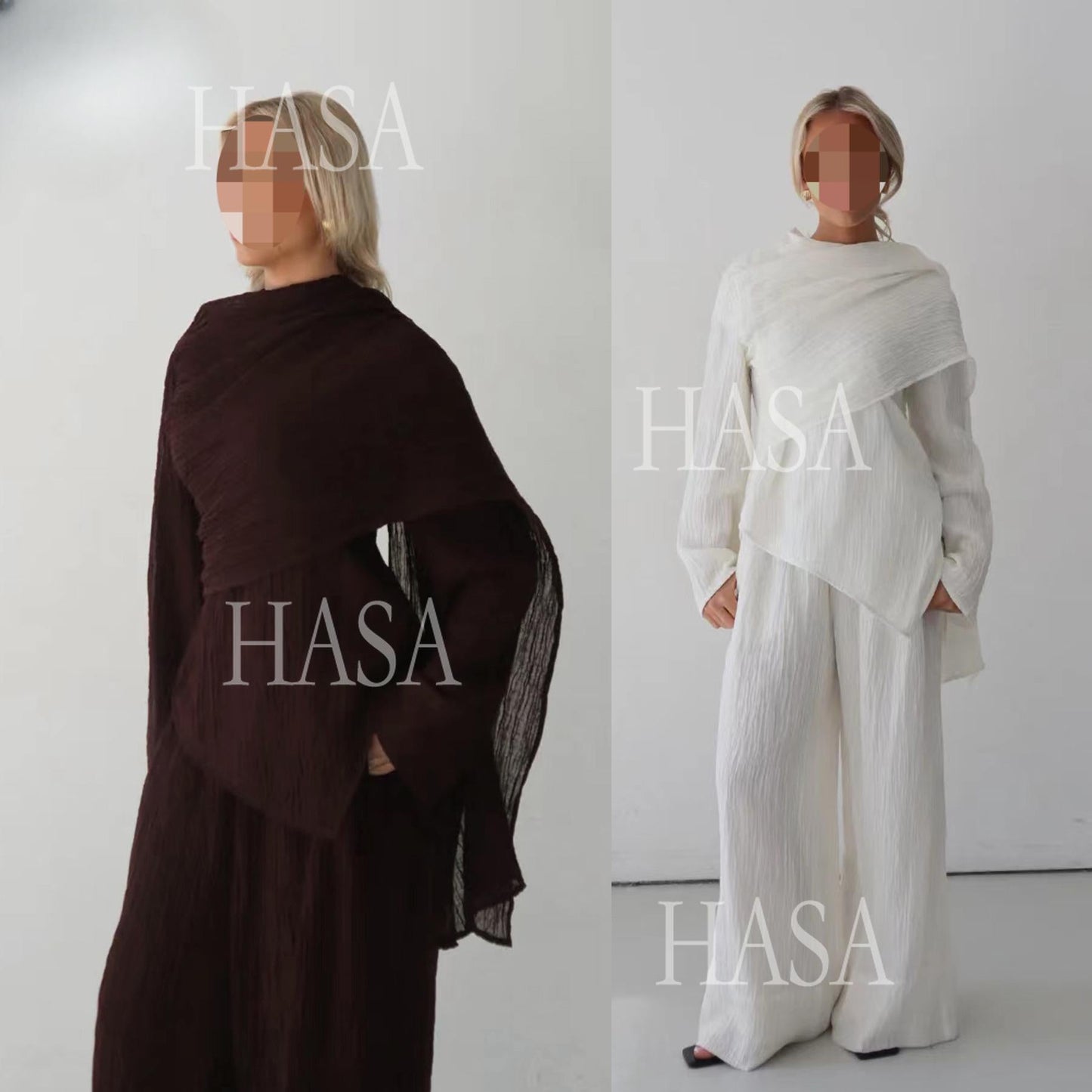 HA6568 Solid Color Design Top + Pants Two-piece Set for Daily Personality Wear