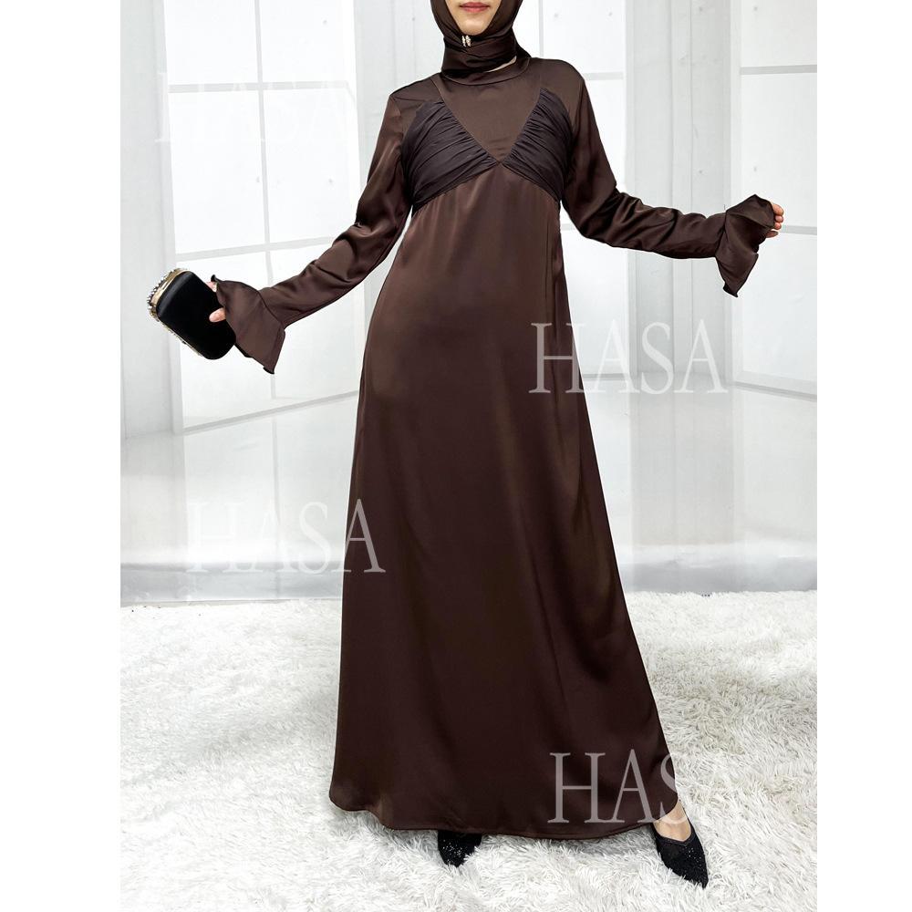 HS5858 Elegant Bright Satin Robe (without Headscarf), Clever Splicing Creates Multi-faceted Charm