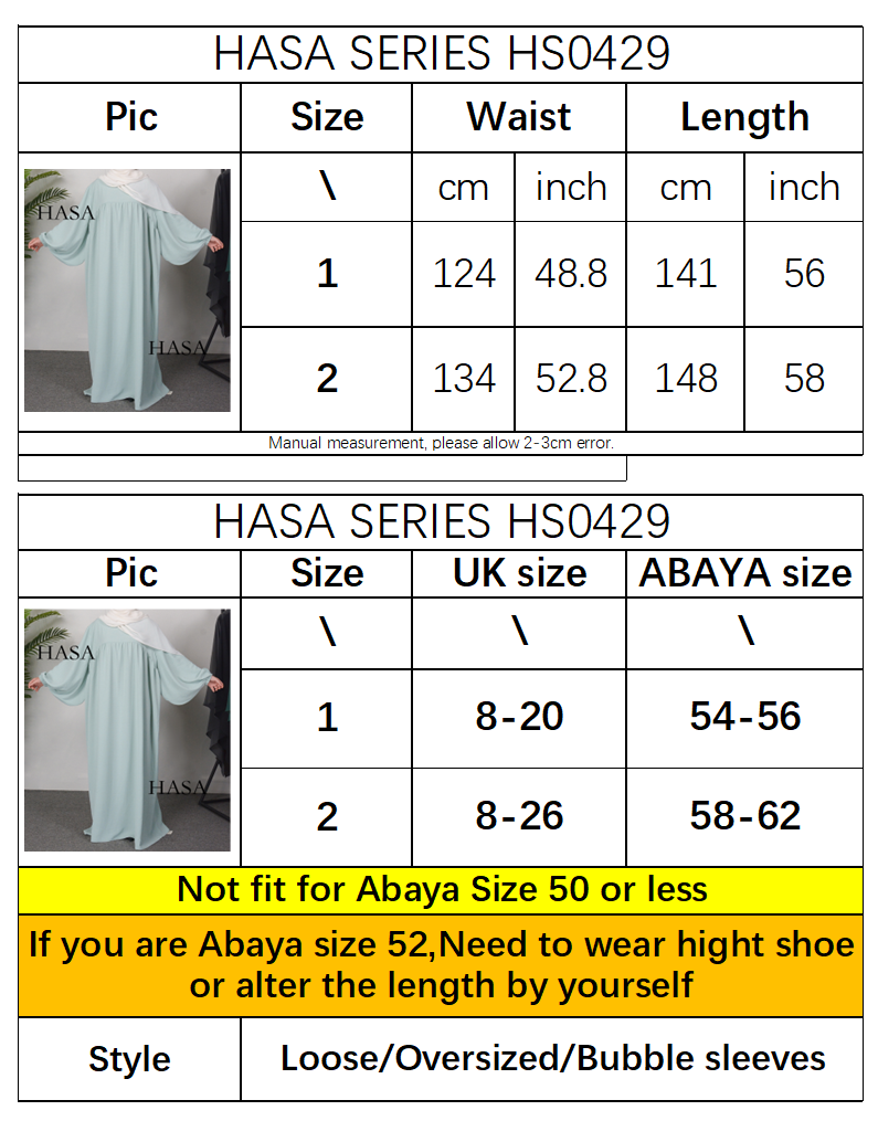 HAYA0429 Muslim OverSize Abaya with special Bubble sleeves for all body Shape
