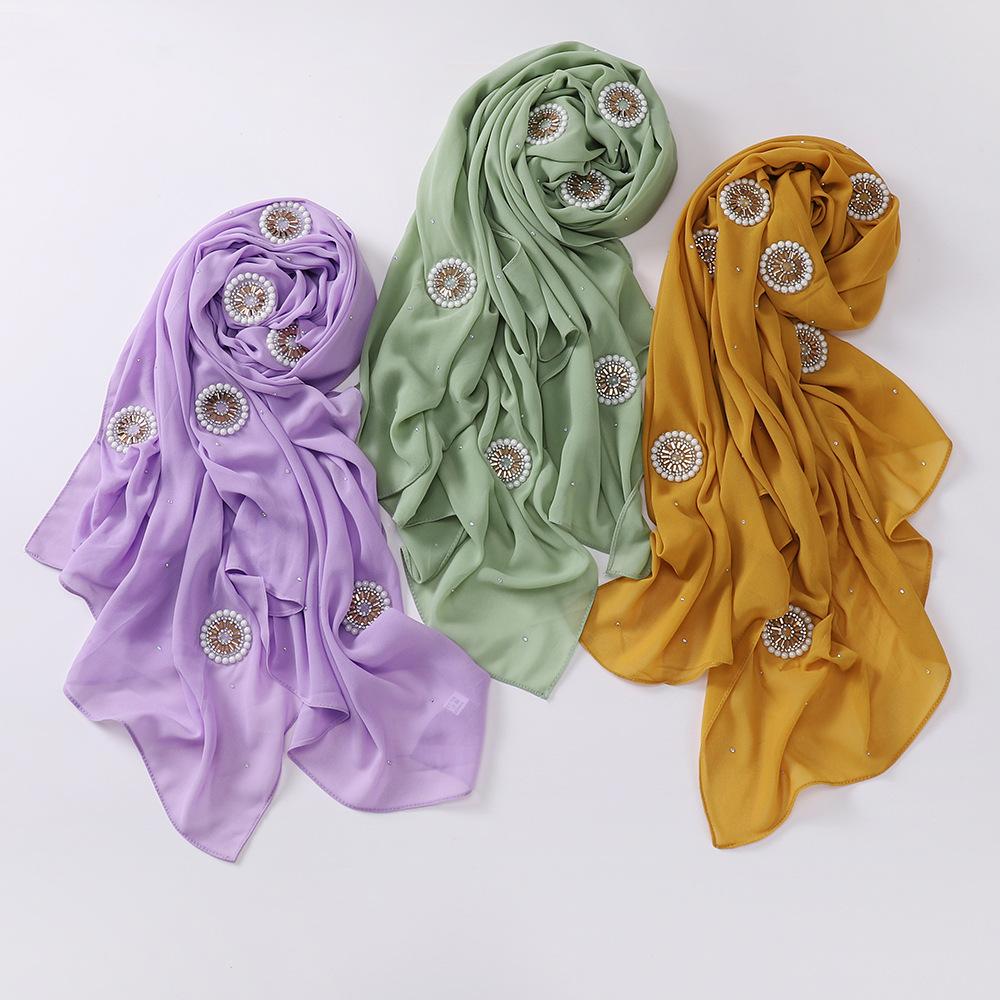 HAYA HA1126 Pearl Chiffon Baotou Scarf