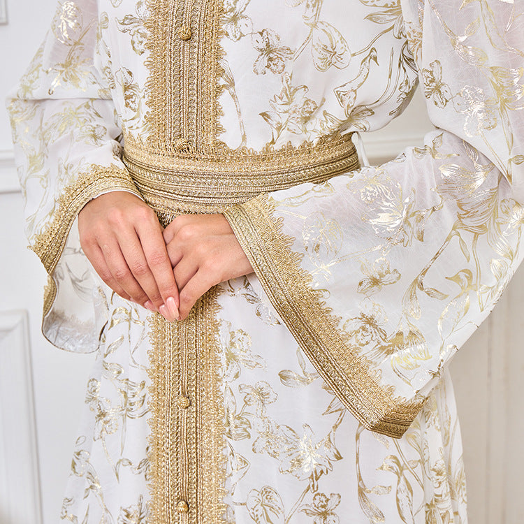 HA1249 Elegant Floral Abaya with Golden Detailing