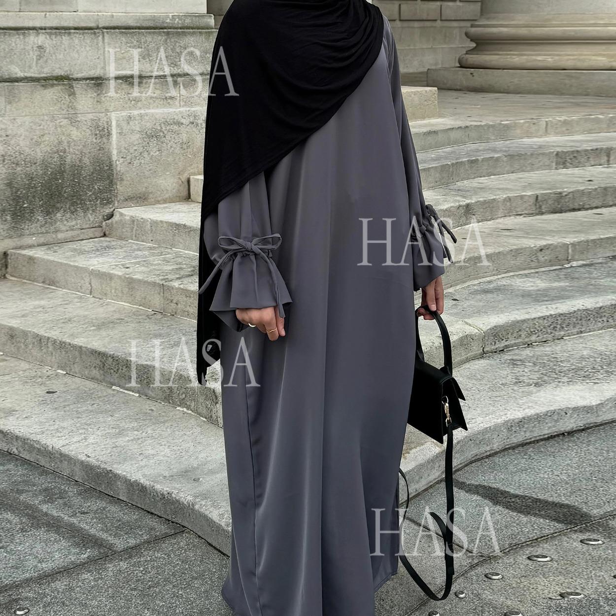 HA5861 Solid Color Sleeve Robe (without Headscarf), Elegant Temperament Instantly abaya girl