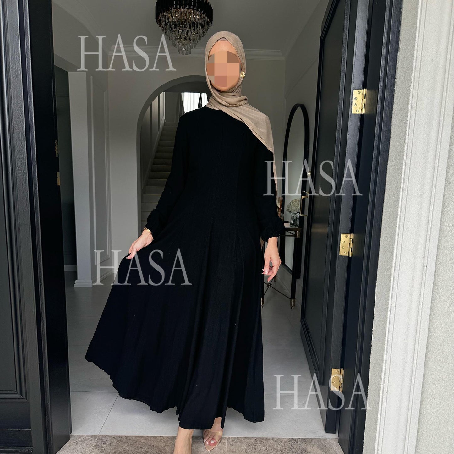 HASA HA5868 Solid Color Swing Comfortable  Dress Robe Waist Cinching