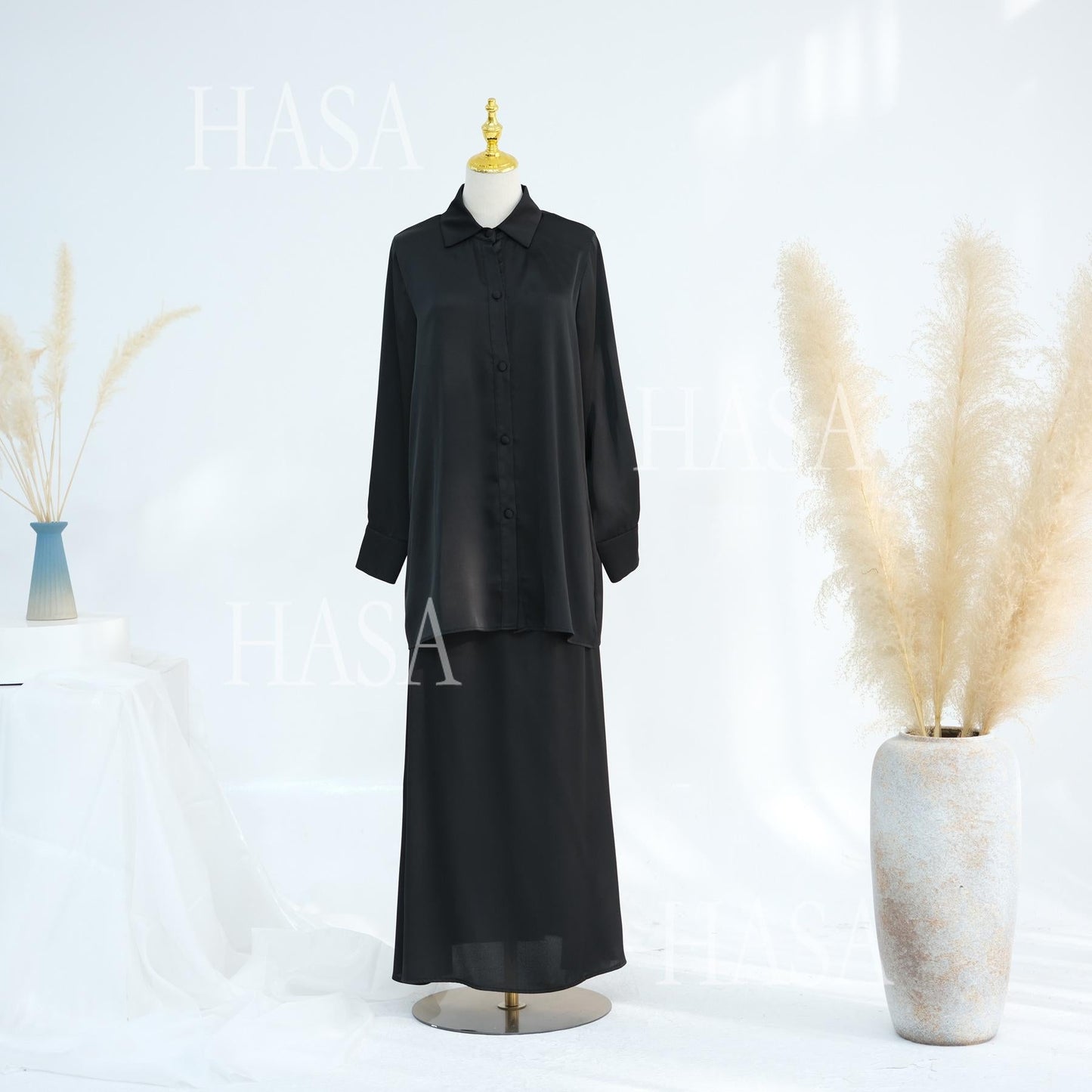 HA5874 Gentle Lace-up Two-piece Suit, Simple Texture, First Choice for Daily Wear abaya girl