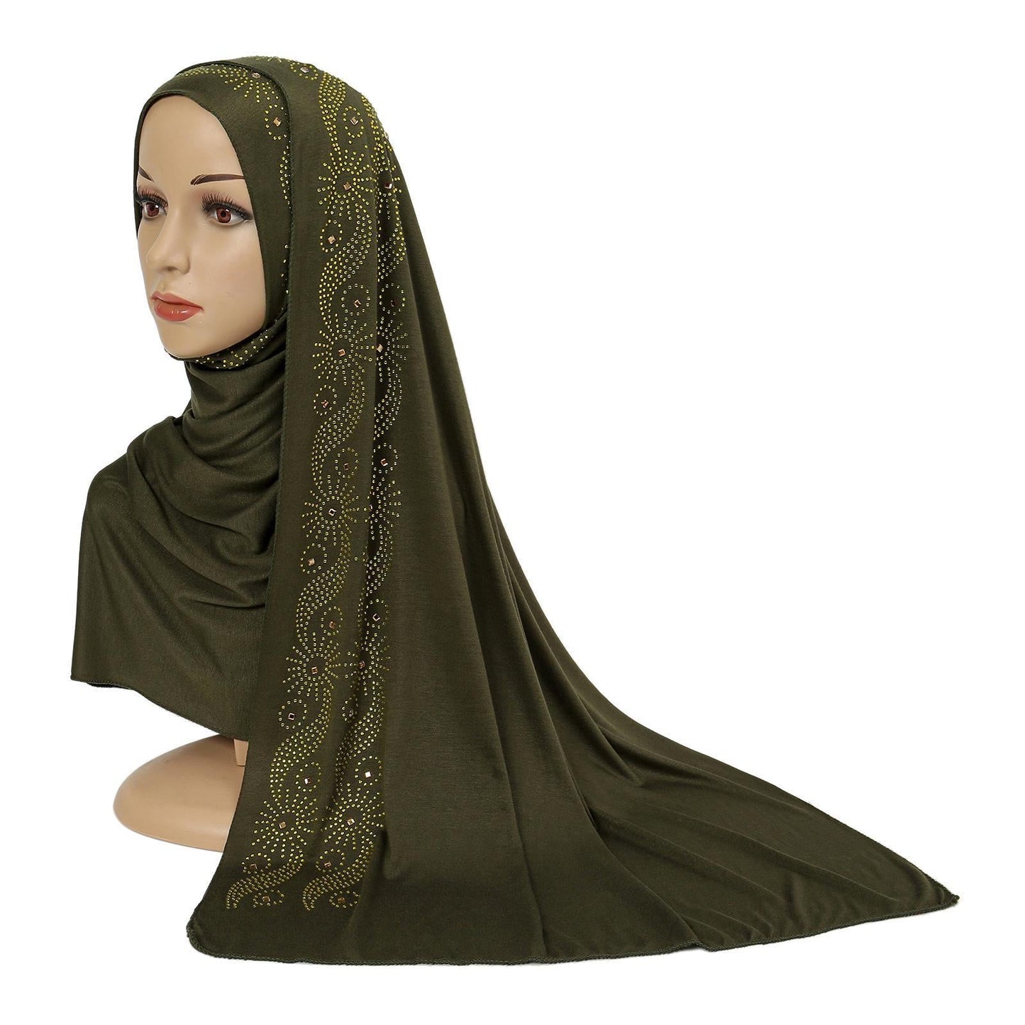 HAYA HA1145 Solid Color Rhinestone Headscarf