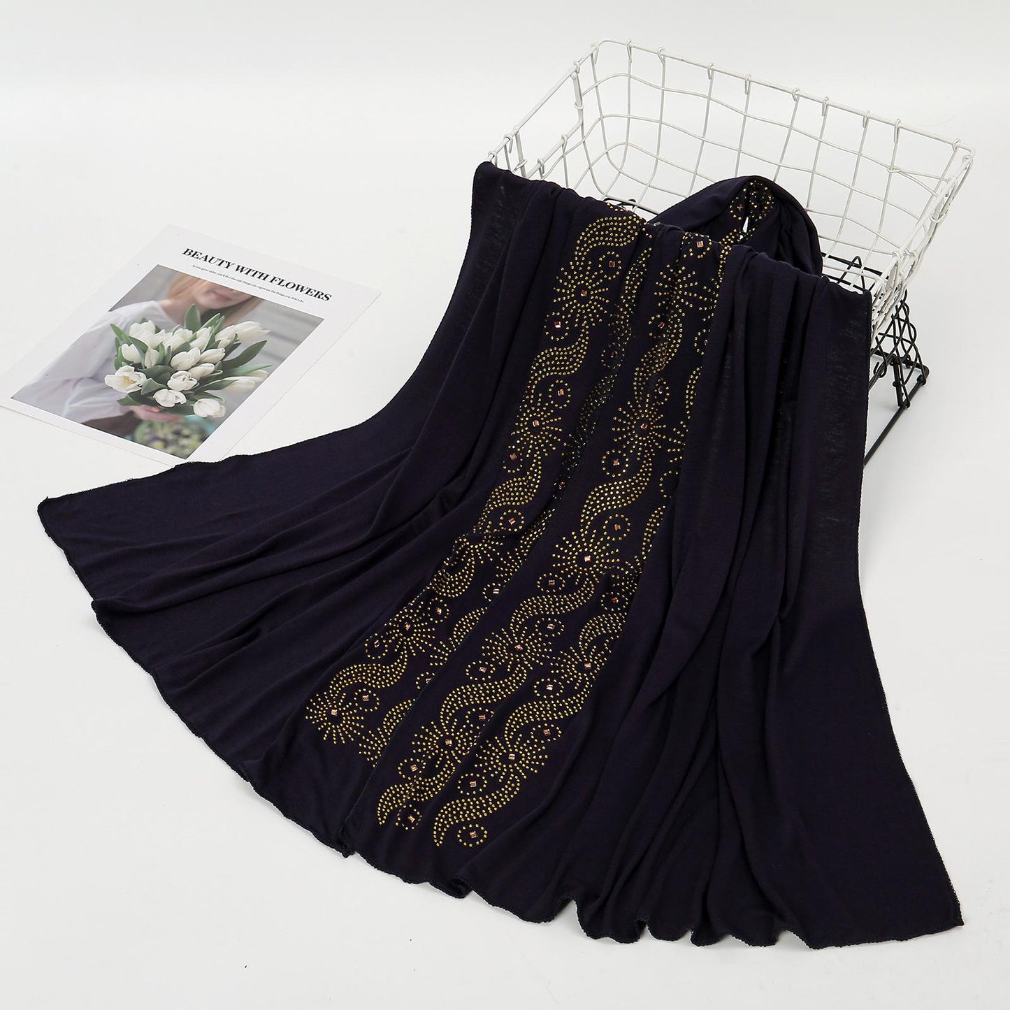 HAYA HA1145 Solid Color Rhinestone Headscarf