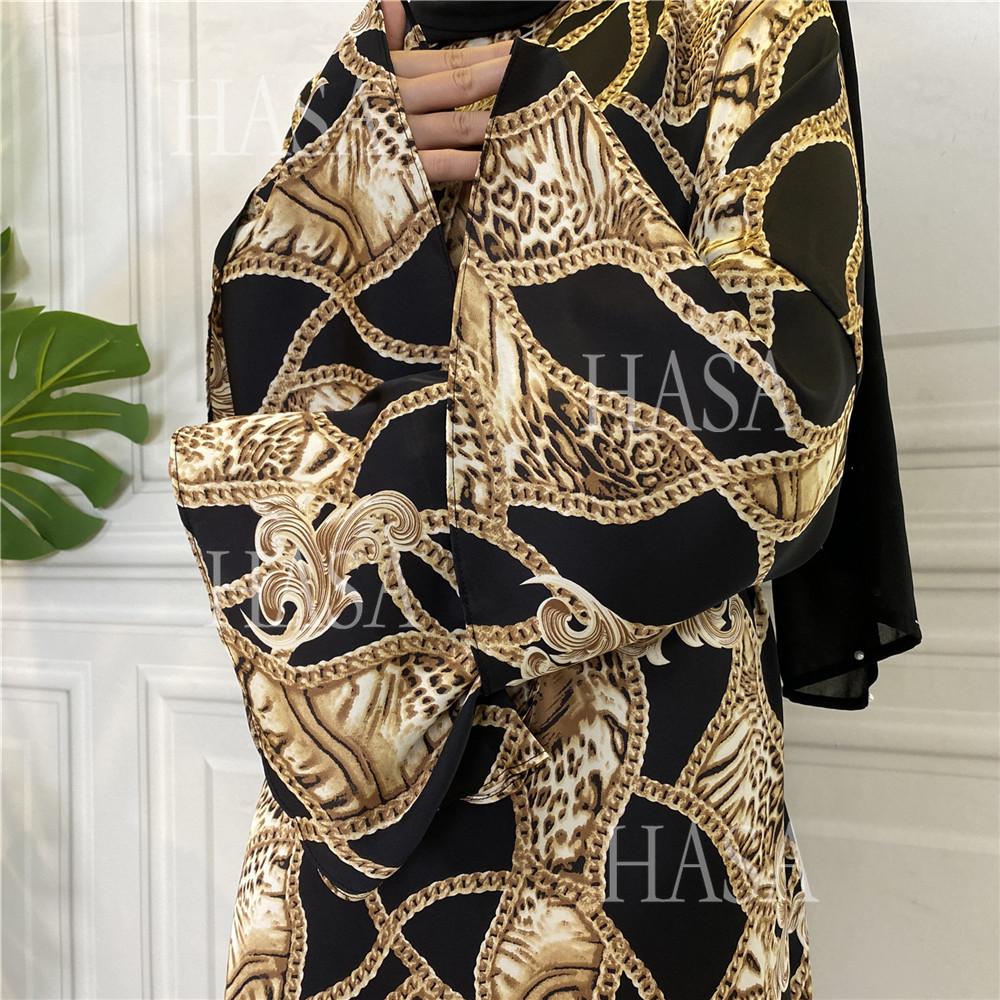 HA6590 Fashionable Printed Loose-fitting Dress with Lace-up Design and Wide Swing