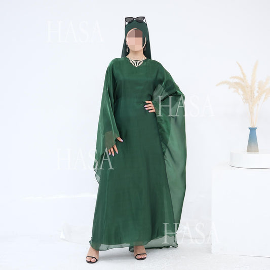 HA6524 Elegant two-piece solid-color robe and dress with optional headscarf