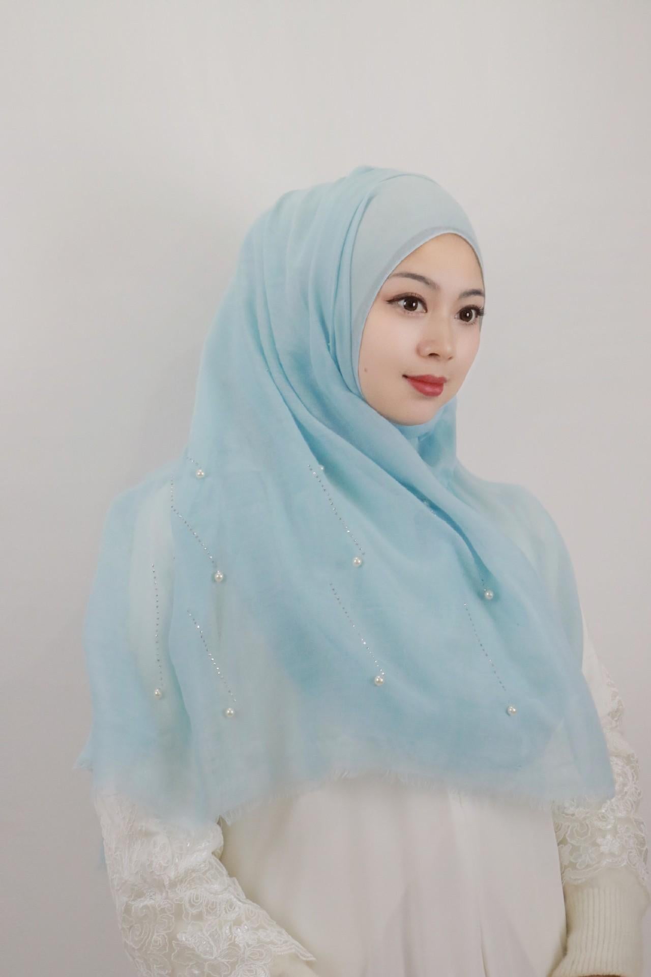 HAYA HA1106 Solid Color Scarf Long Beaded Shawl Headband
