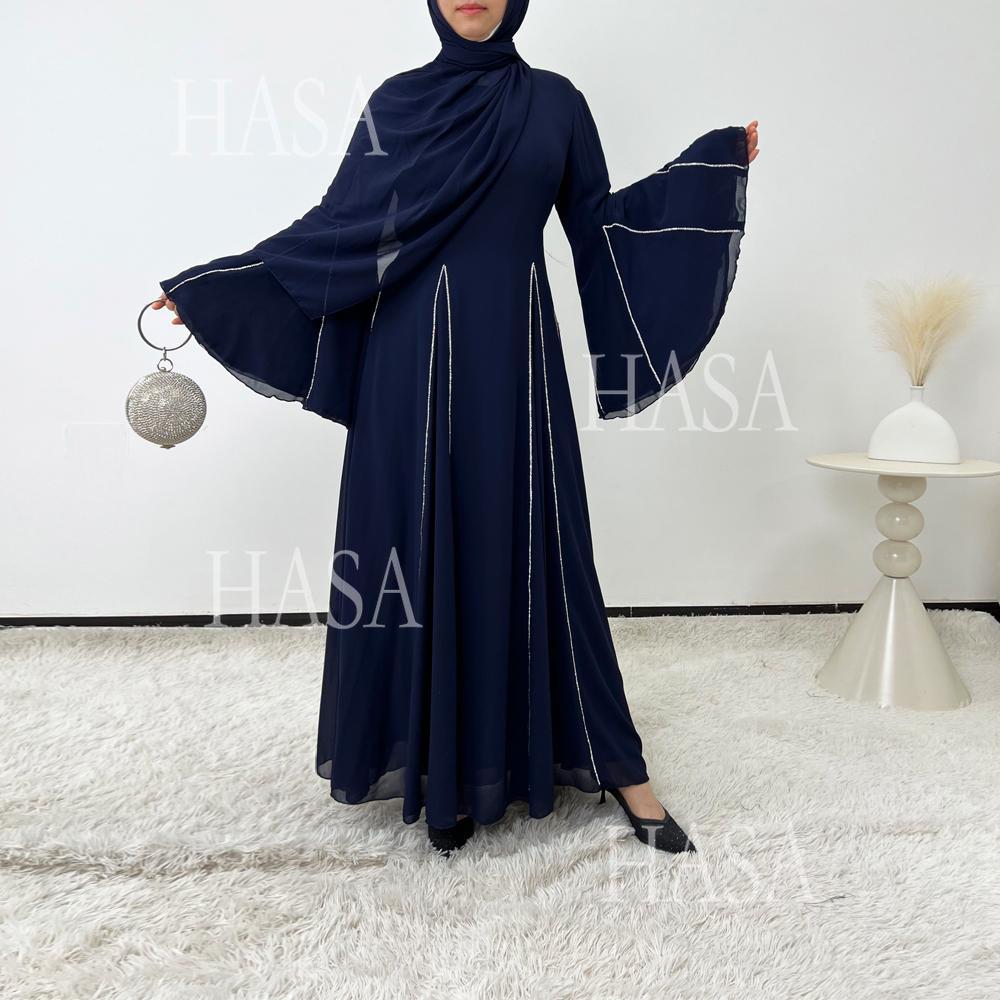 HA6497 Solid Color Light Luxury Chiffon Long Skirt Suit
