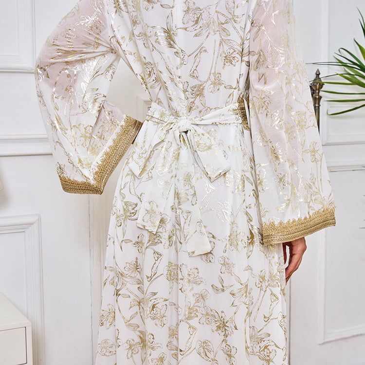 HA1249 Elegant Floral Abaya with Golden Detailing