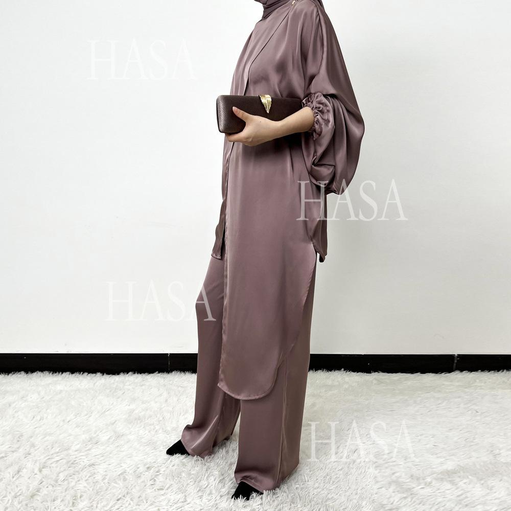 HS5857 High-end Bright Satin Two-piece Suit (headscarf Not Included), Irregular Design Shows Fashionable Style