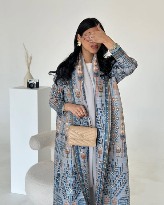 HS5842 Vintage-style Textured Open-front Long Coat