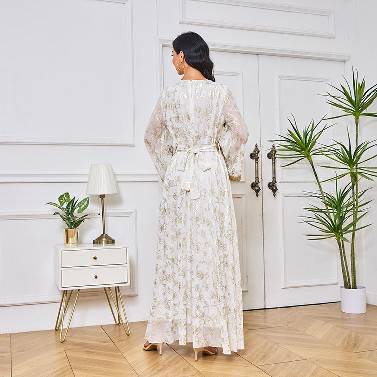HA1249 Elegant Floral Abaya with Golden Detailing