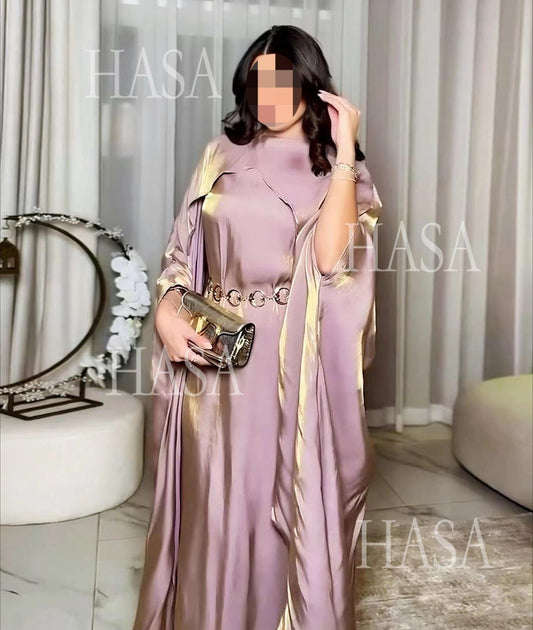 HA6584 Solid Color Beaded Loose Elegant Robe Dress