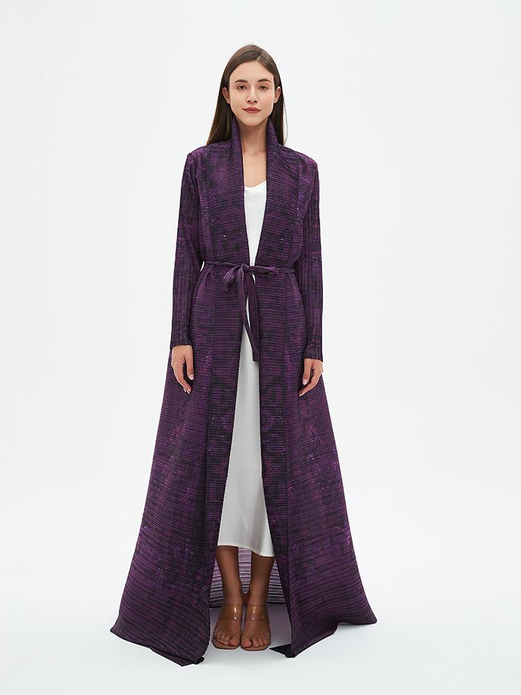 HS6712 Regal Amethyst , Belted Purple Abaya with Subtle Sparkle