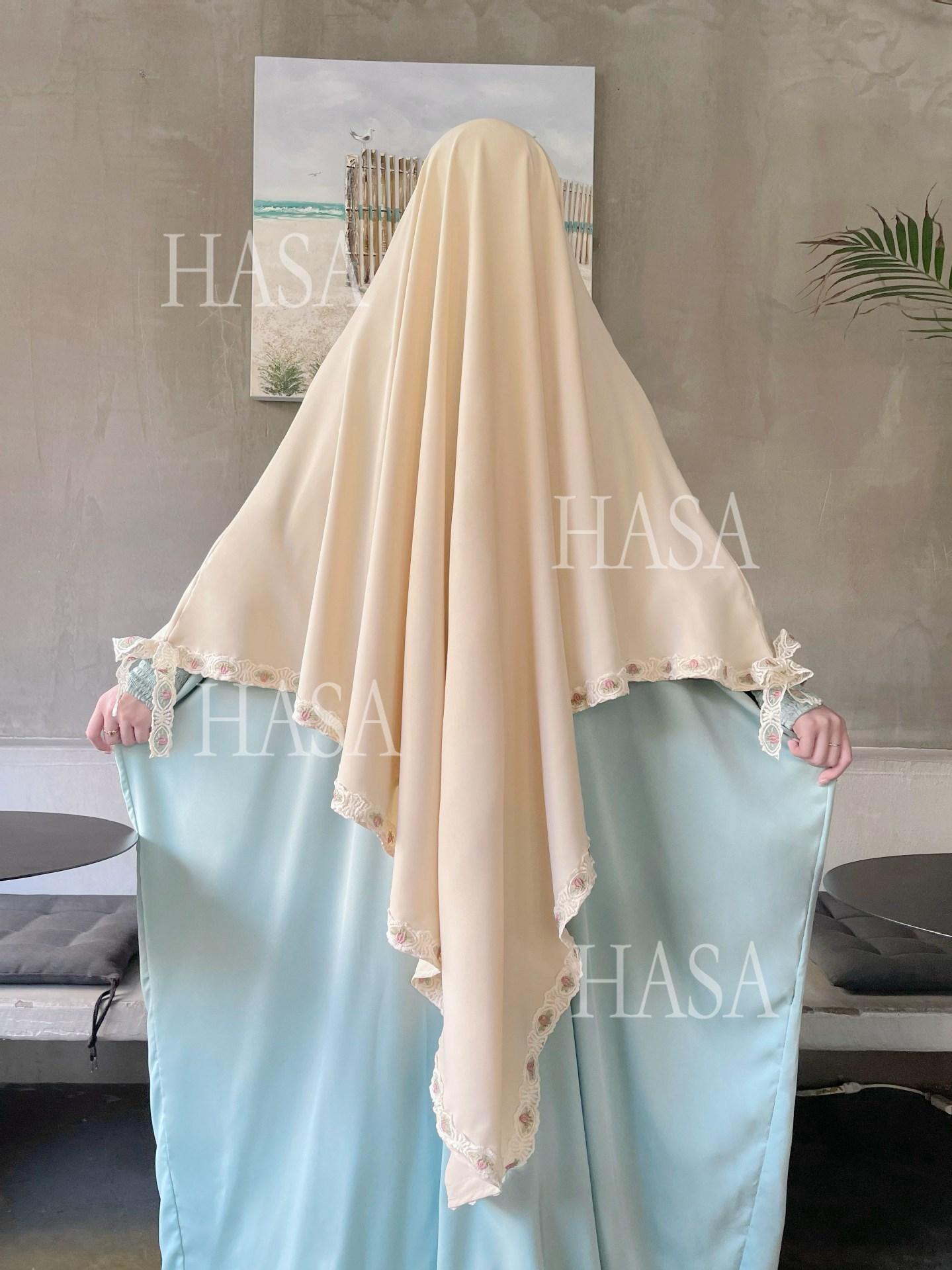 HA6569 Bow-decorated Solid Color Single-layer Headscarf with Three-layer Embroidery