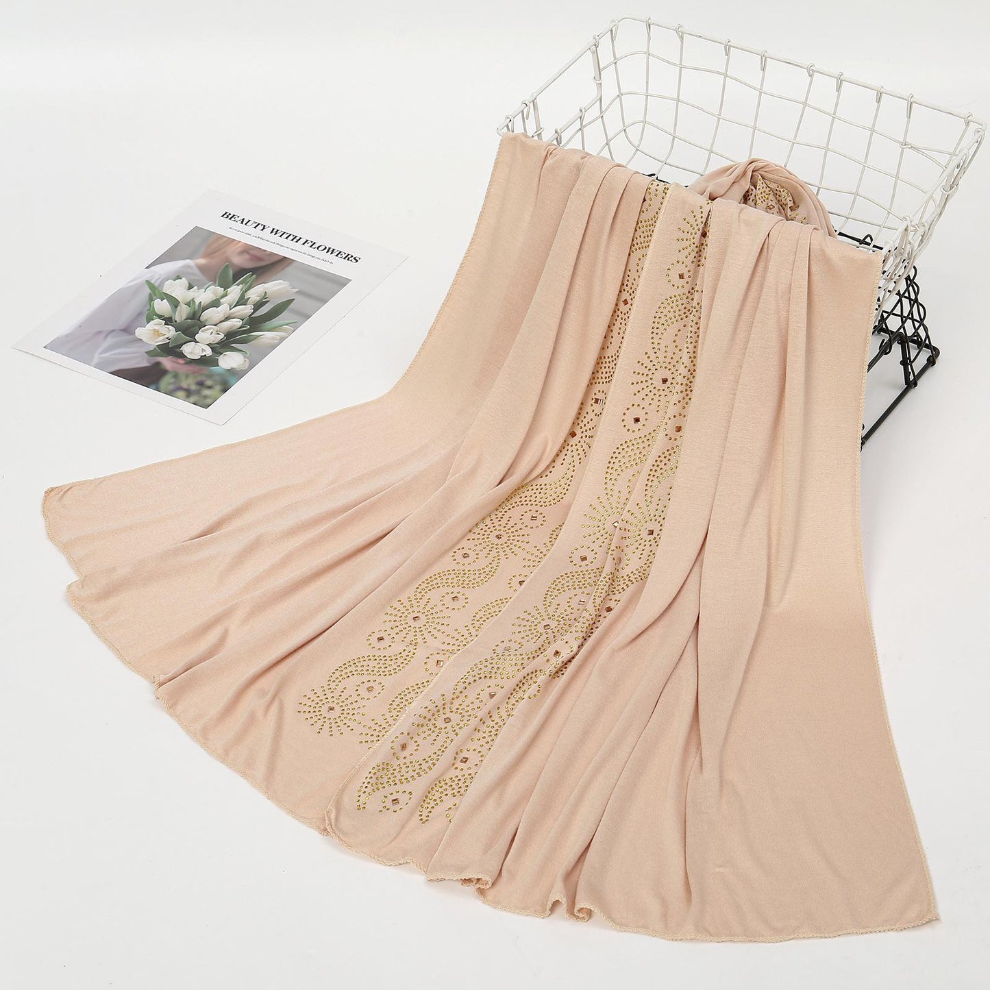 HAYA HA1145 Solid Color Rhinestone Headscarf