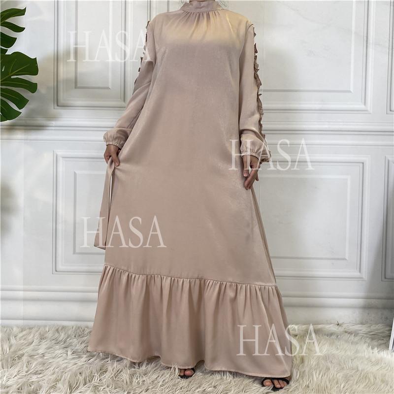 HA6591 Solid Color Turtleneck Long Sleeve Dress with Pleated Waistband