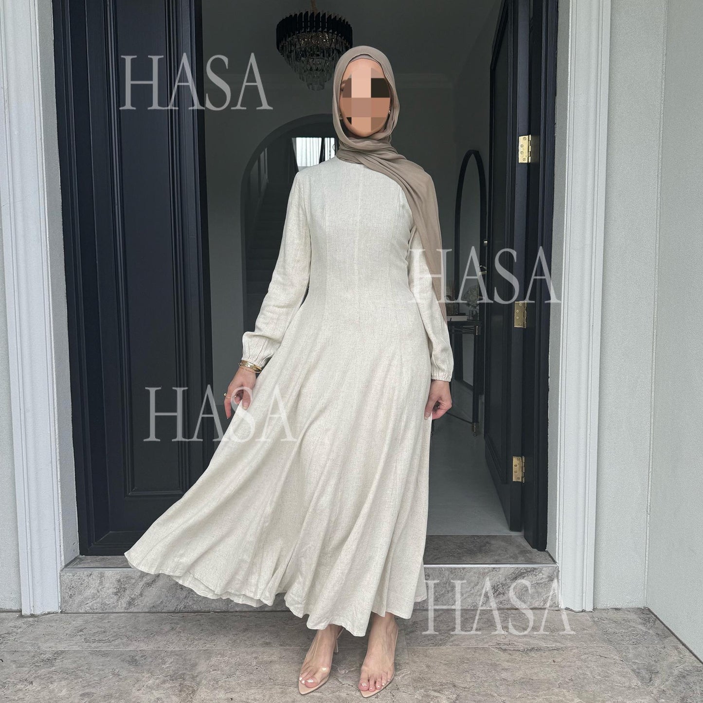 HASA HA5868 Solid Color Swing Comfortable  Dress Robe Waist Cinching