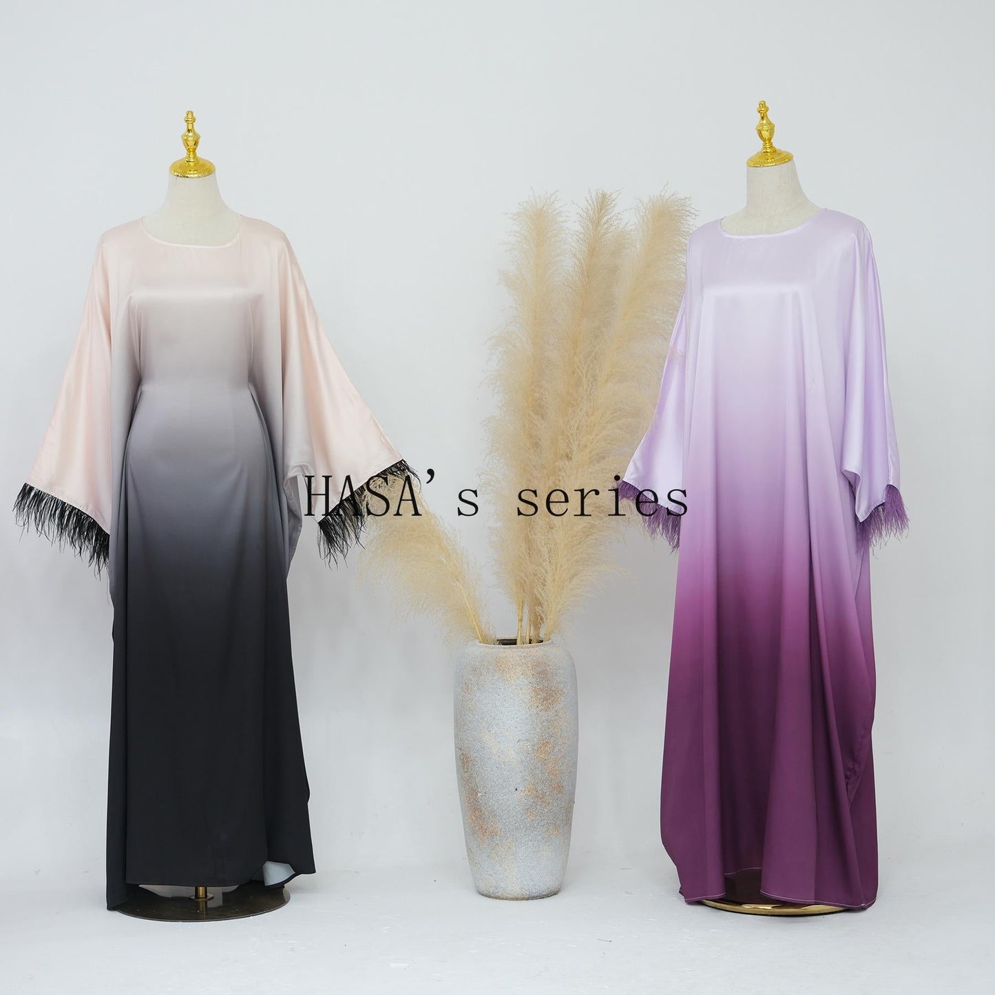 HS5111 Gradient-colored Fringed Long Dress, Romantic Dress with Batwing Sleeves.
