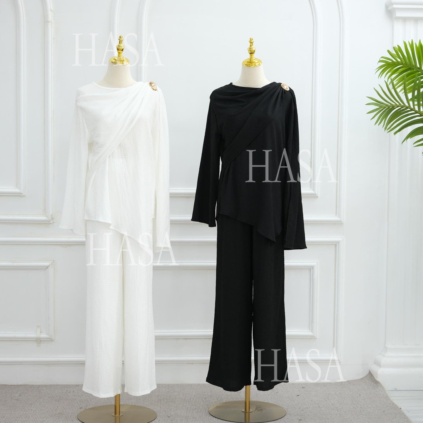 HA6568 Solid Color Design Top + Pants Two-piece Set for Daily Personality Wear