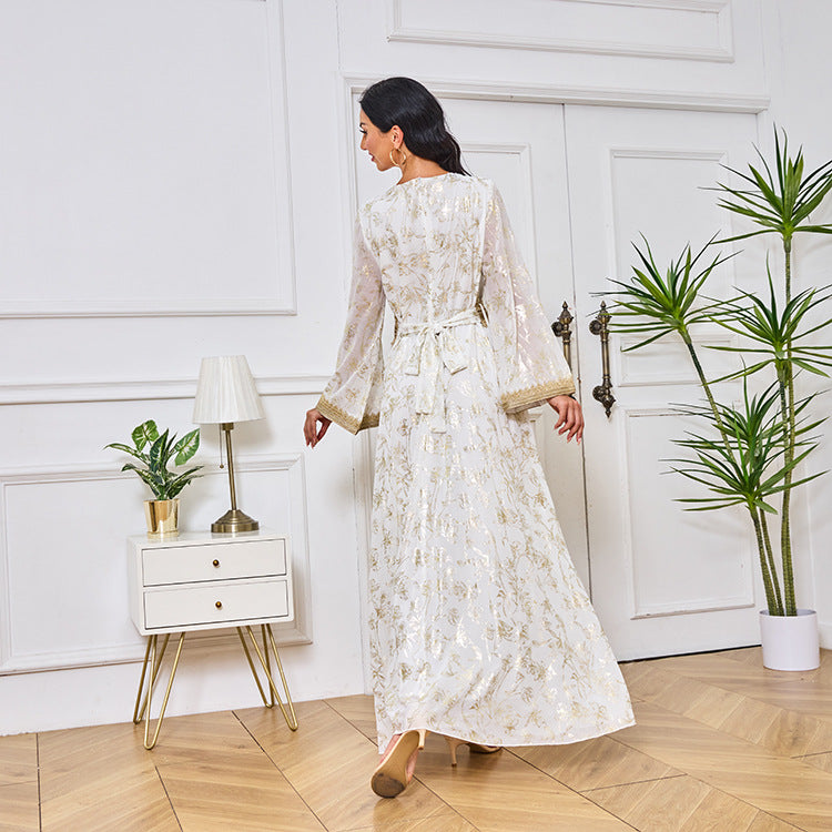 HA1249 Elegant Floral Abaya with Golden Detailing