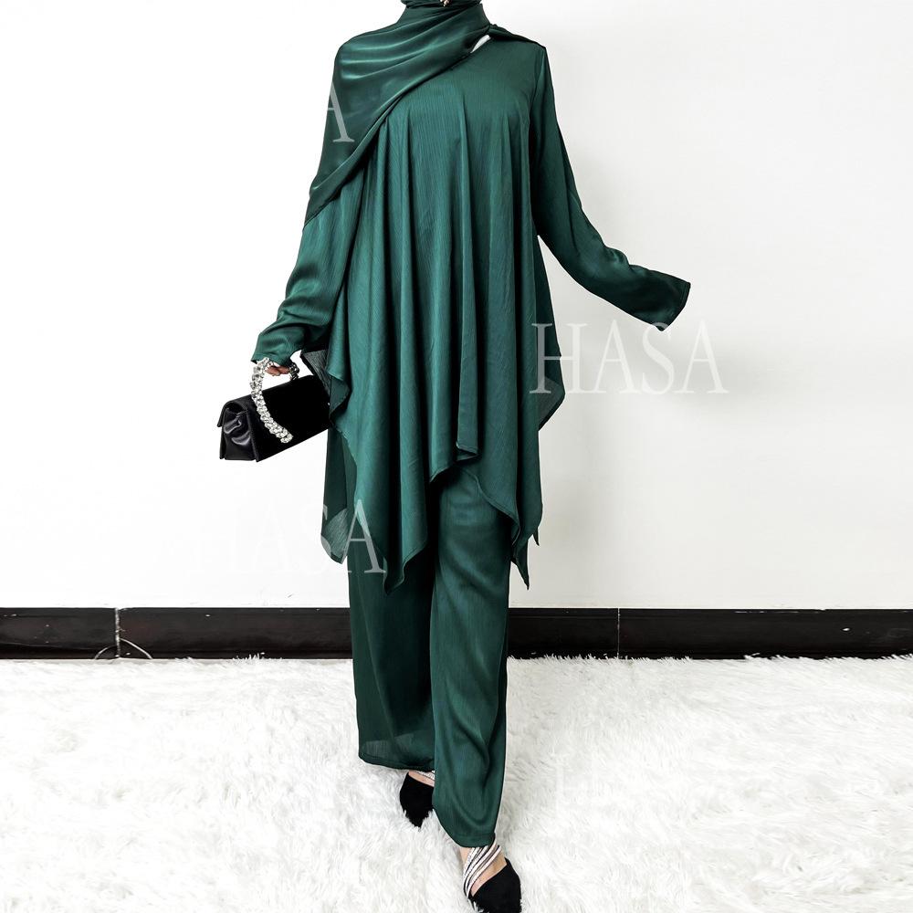 HS5854 High-end crepe linen two-piece robe, irregular design shows fashion(Headband not included)