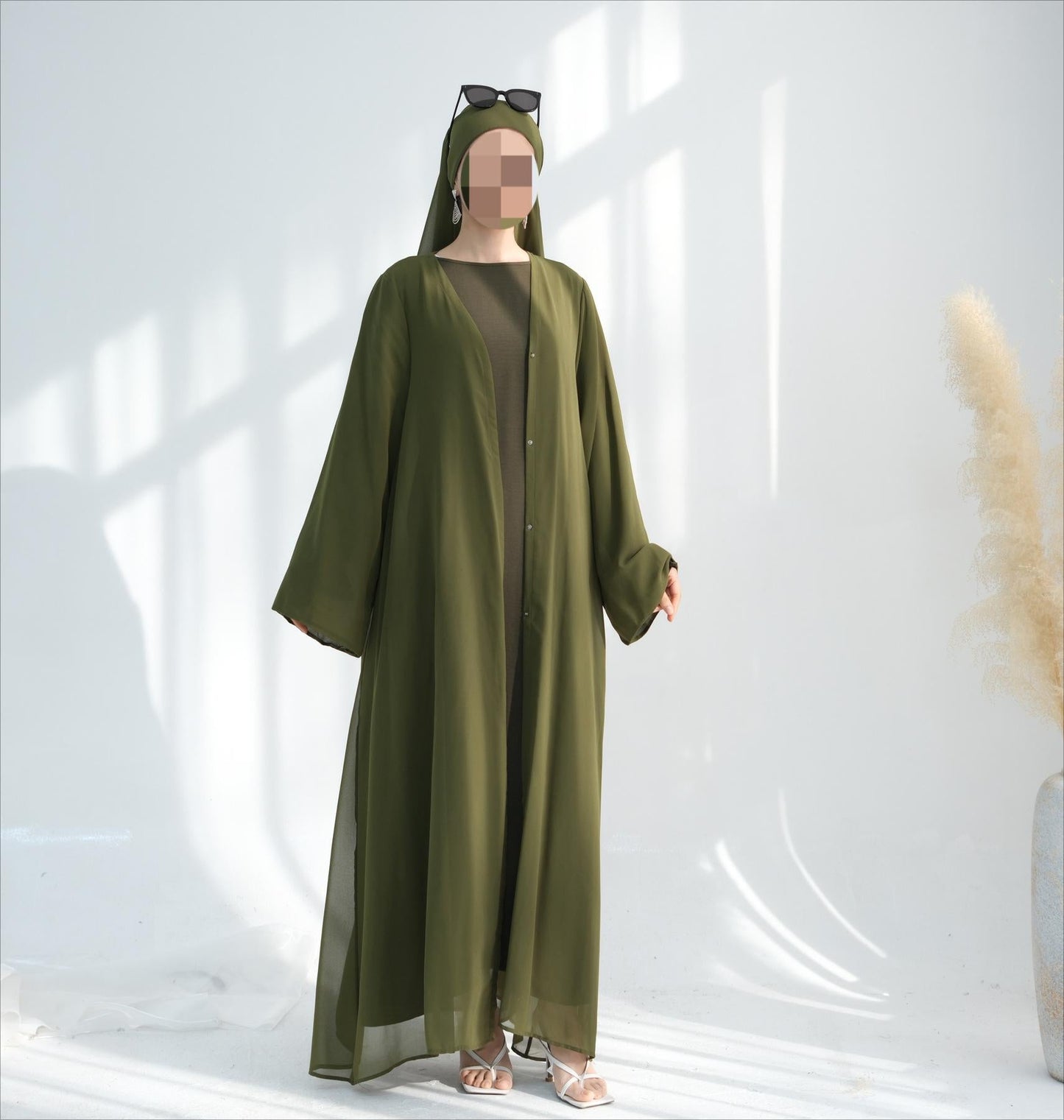 HA6513 Double-layered sleeve chiffon cardigan two-piece robe abaya (headscarf not included)