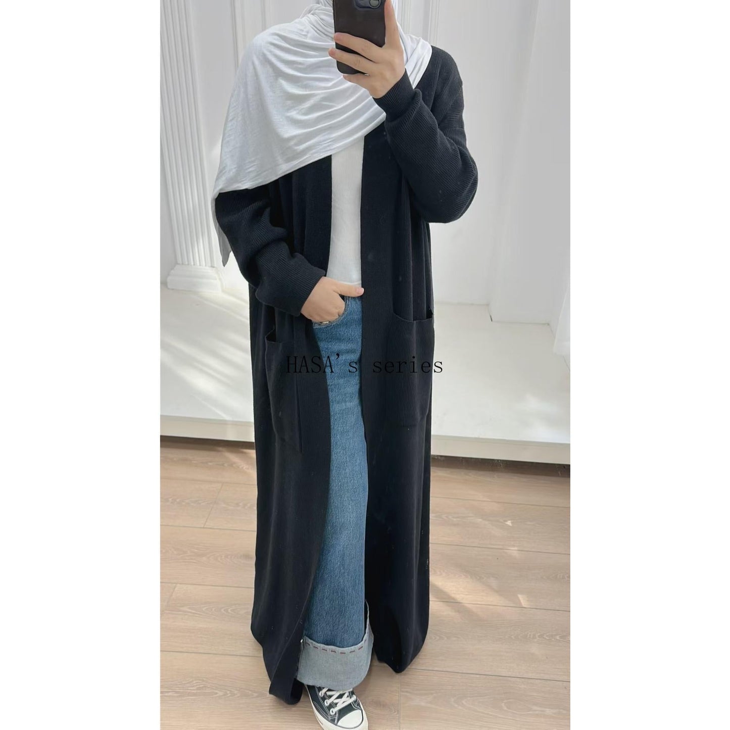 HA5439 Temperament Knitted Cardigan - Autumn and Winter Thick Loose Long Dress long  sleeve