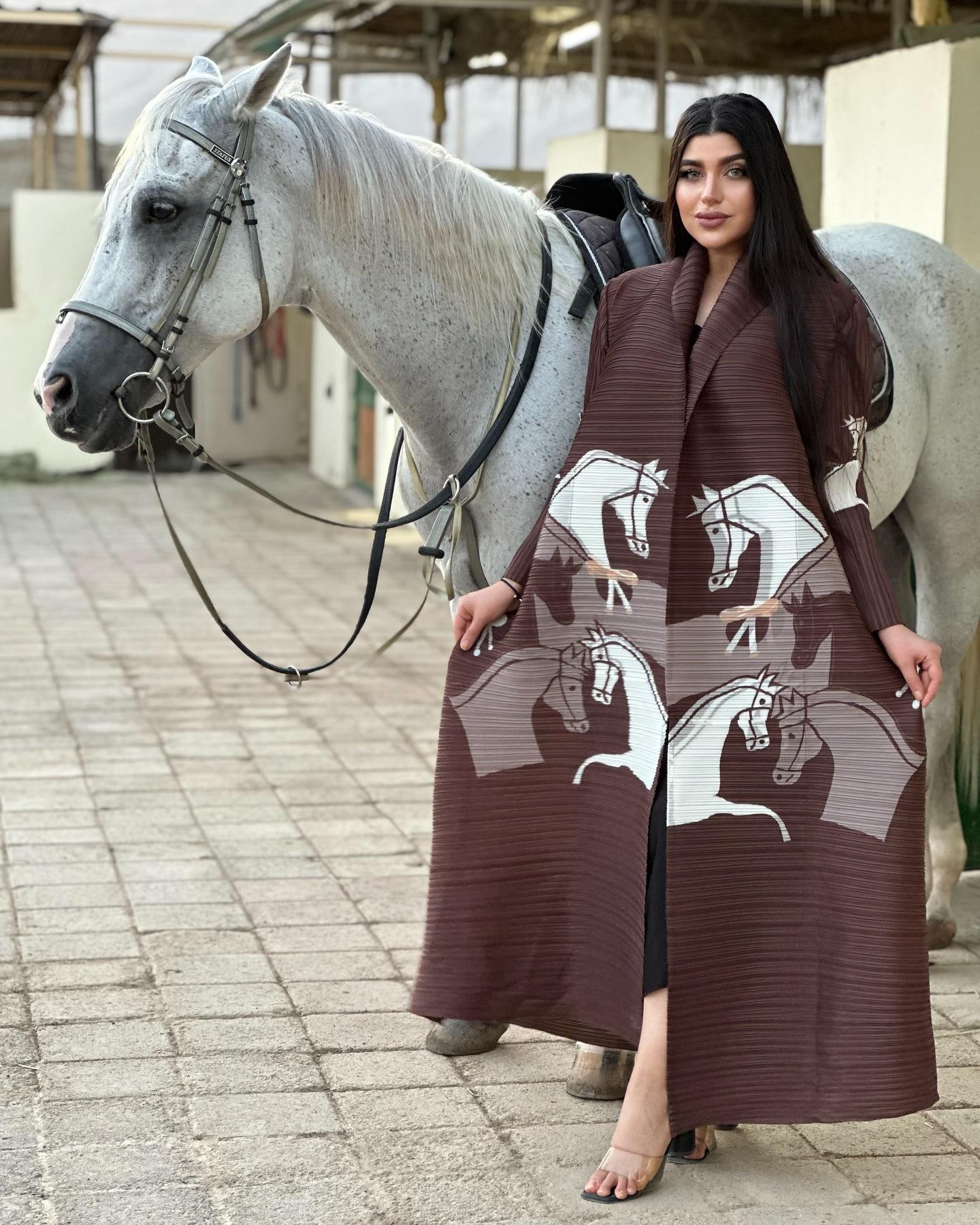 HS6718 Questrian Elegance | Brown Abaya with Horse Motifs