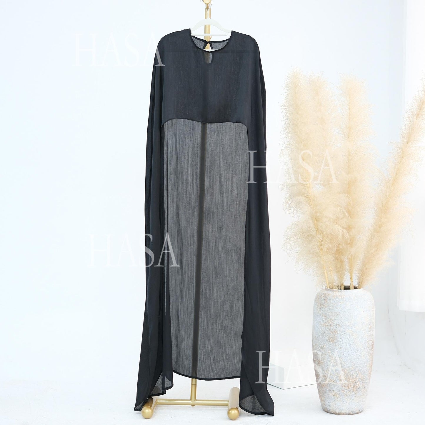 HA5870 Elegant drape two-piece robe dress-Light luxury street style abaya girl