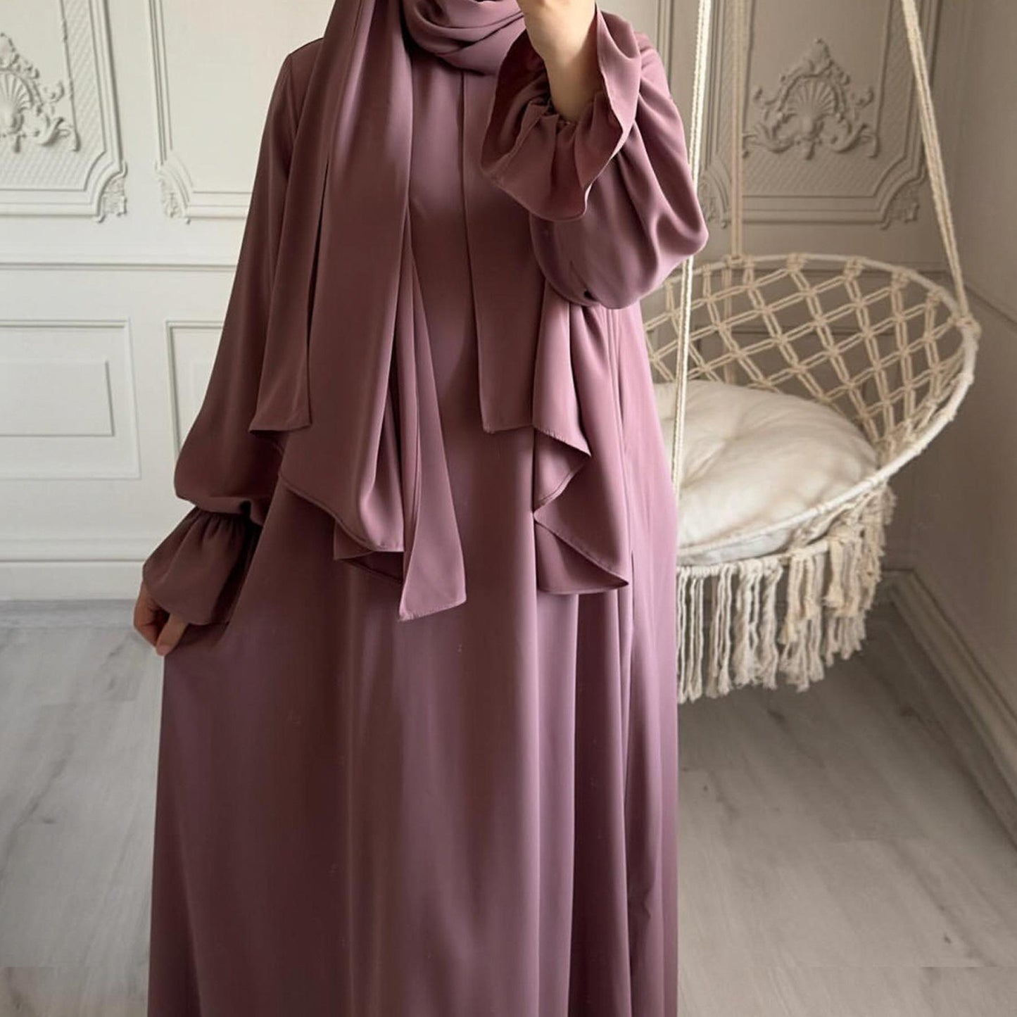 HAYA HA1173 Solid Color Hooded Abaya with Side Pocket