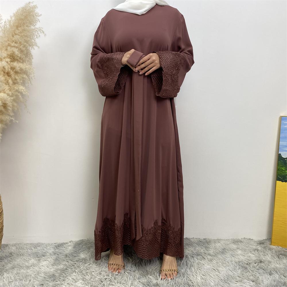 HAYA HAYA1084 Muslim Fashion Lace Robe Dress