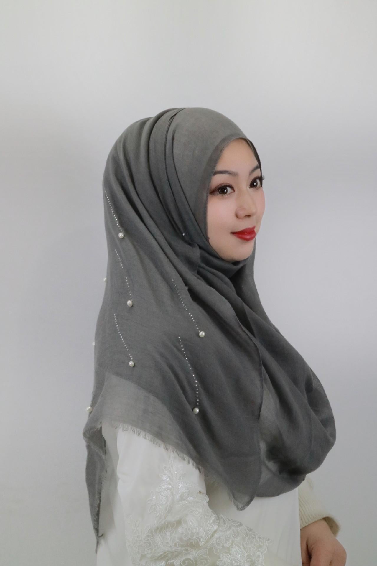HAYA HA1106 Solid Color Scarf Long Beaded Shawl Headband
