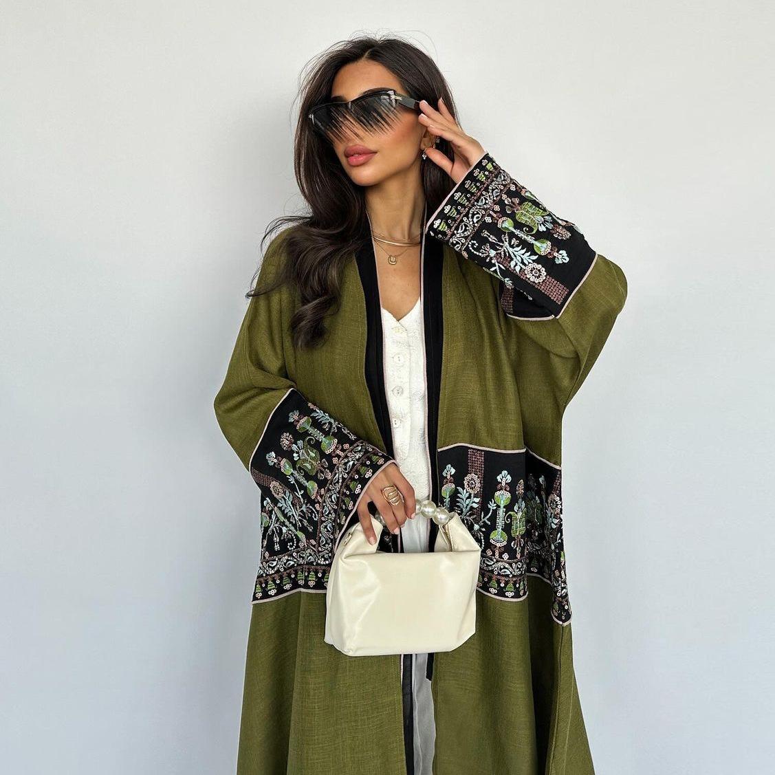 HS5102 Simple Embroidered Long Robe/jacket with A Loose and Comfortable Open-front Design.