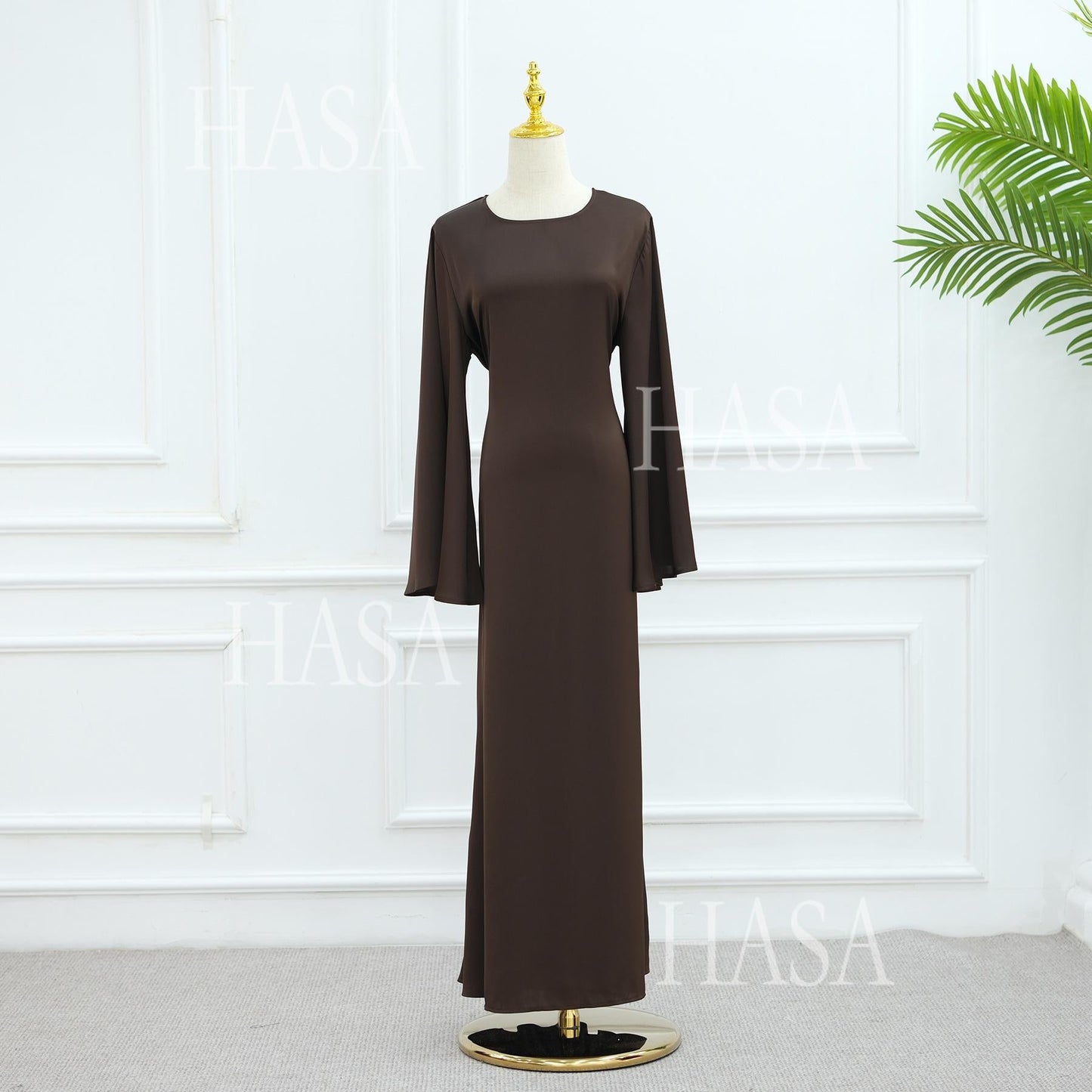 HA6478 Simple Long Dress with Wide Sleeves, One-piece and Smooth Style