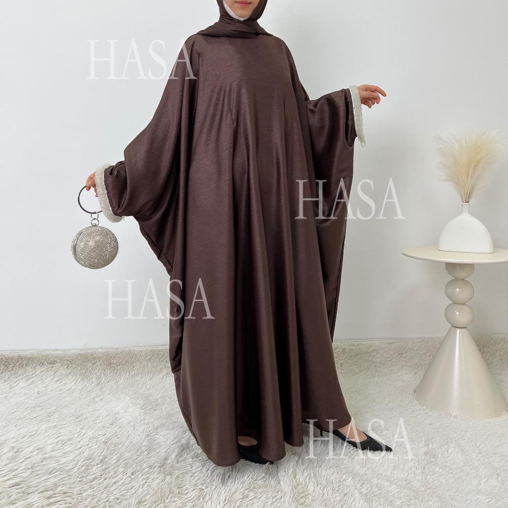 HA6496 Simple and Elegant Bat Sleeve Beaded Robe Dress (headscarf Not Included)