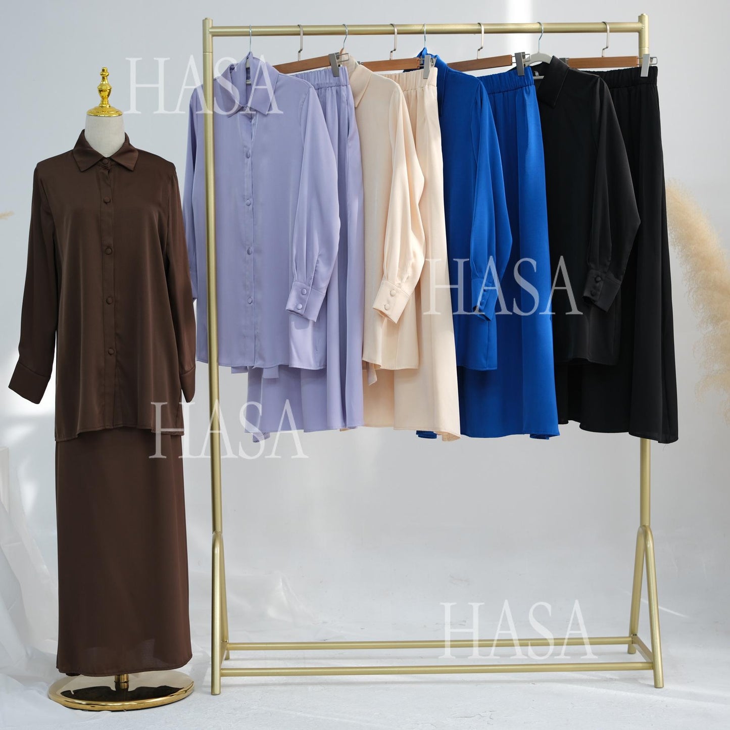 HA5874 Gentle Lace-up Two-piece Suit, Simple Texture, First Choice for Daily Wear abaya girl