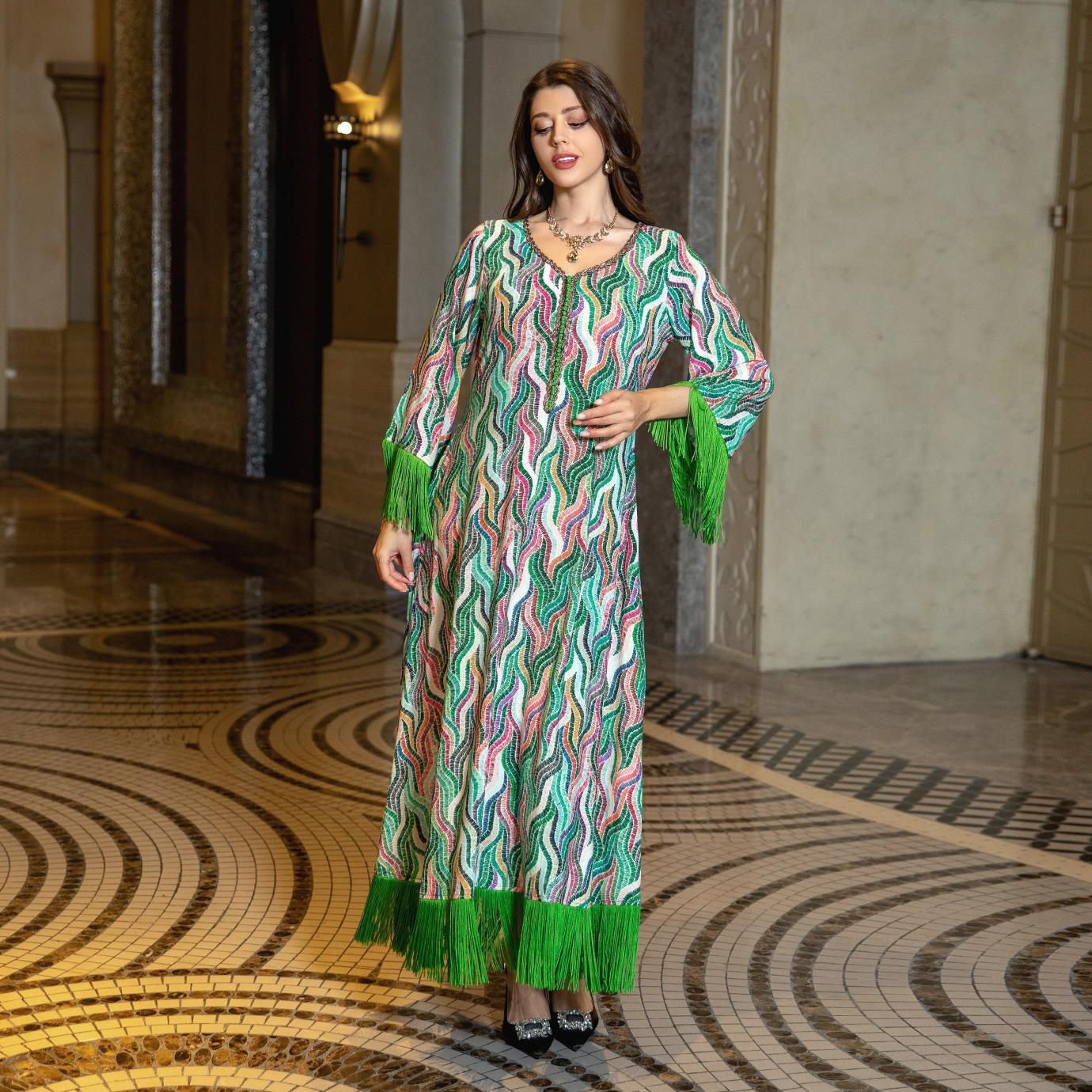 HAYA HAYA0521 Middle East Arab Dubai Muslim Robe Ladies Printed Casual Jalabiya Ethnic Clothing