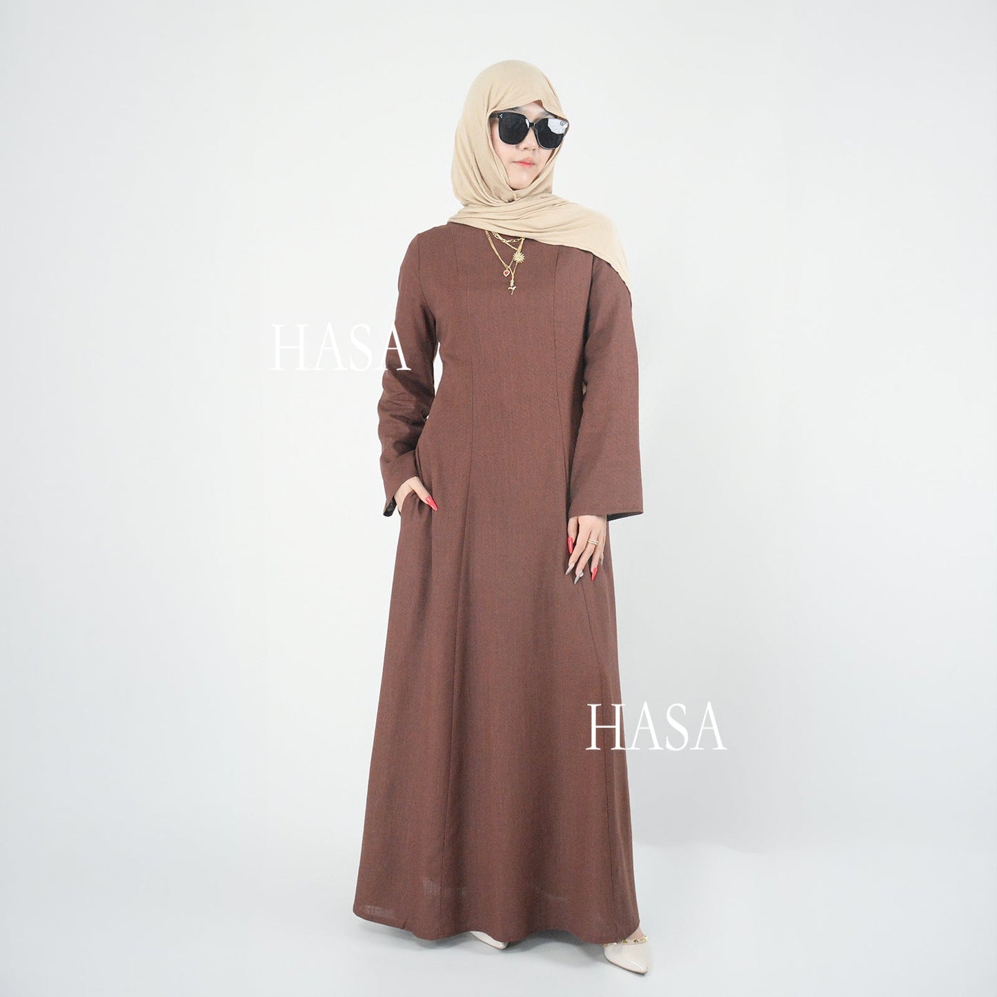HASA HA5866 Elegant Long Skirt with Tie Waist and Wide Swing Design