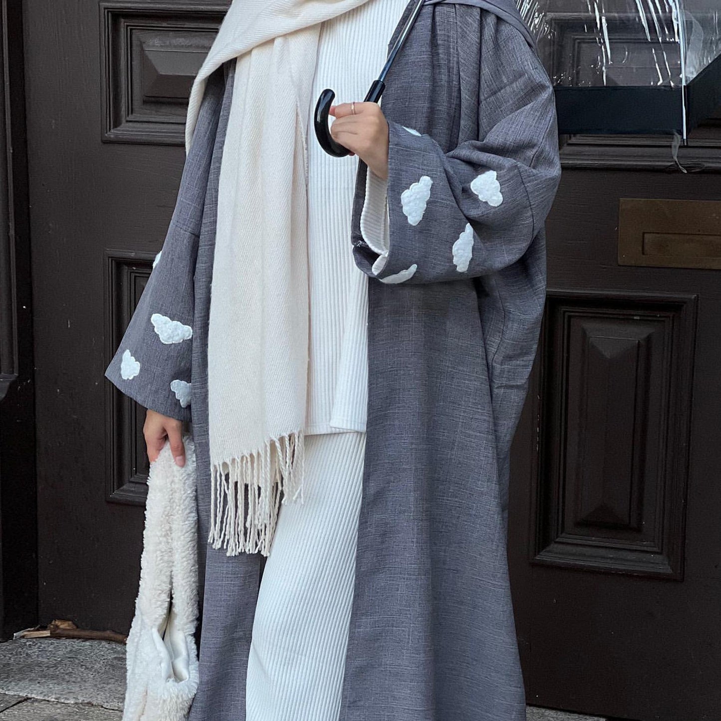 HAYA HAYA0992 Cloud Embroidered Elegant Cardigan Robe