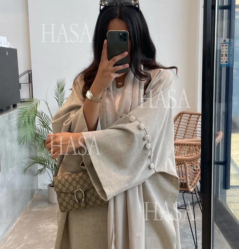 HA6561 Simple Style Large Size Long Cardigan Robe