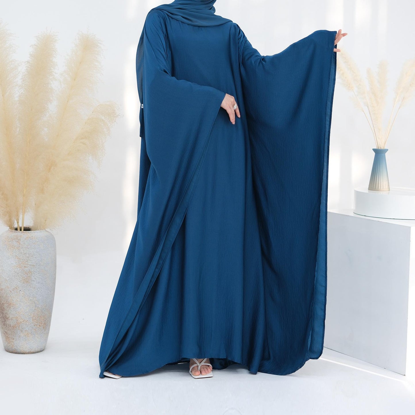 HAYA HA1174 Waist Raging Bat Sleeves Dress Crepe Kaftan
