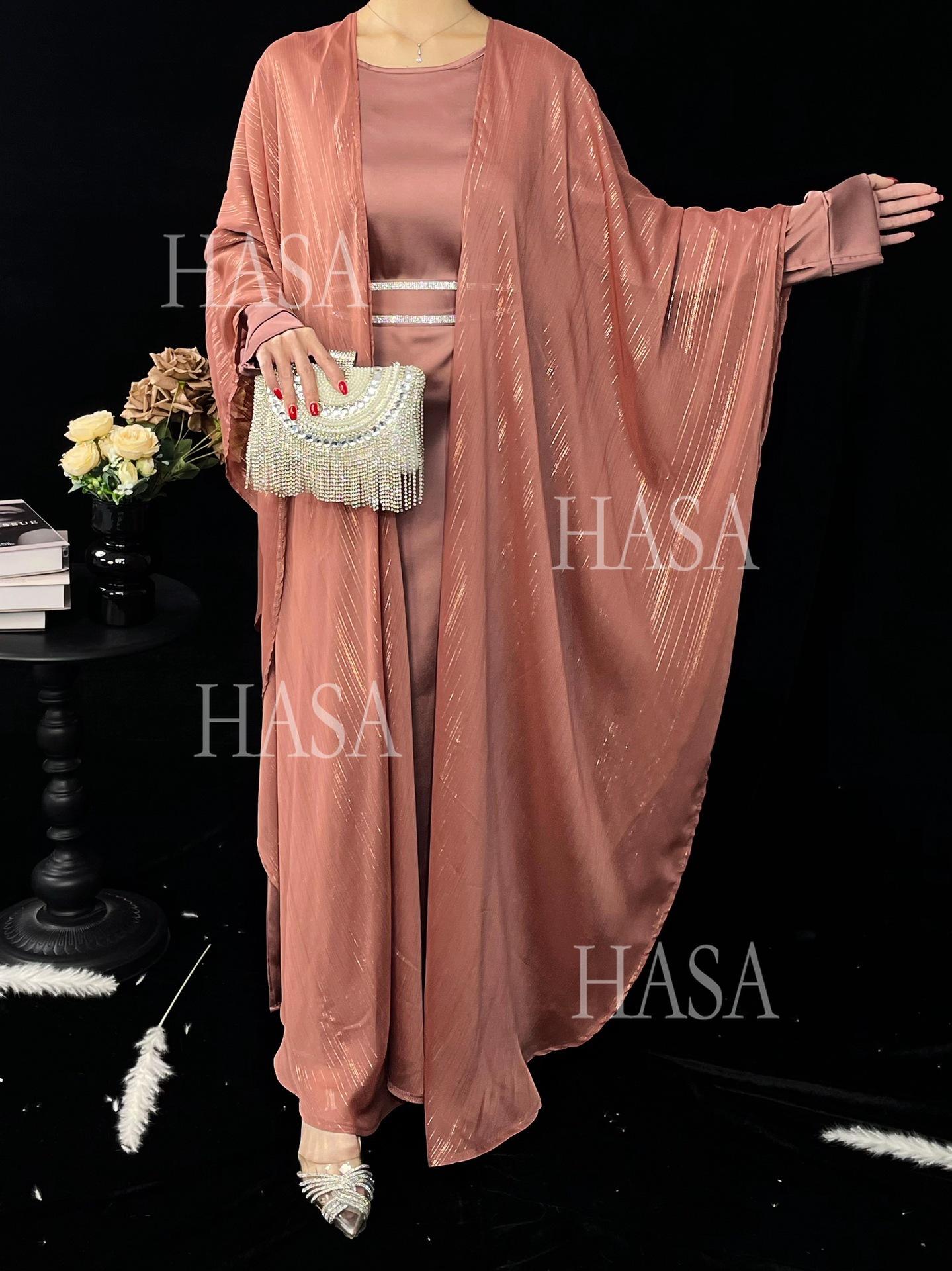 HA6571 Gold embellished long Abaya skirt set